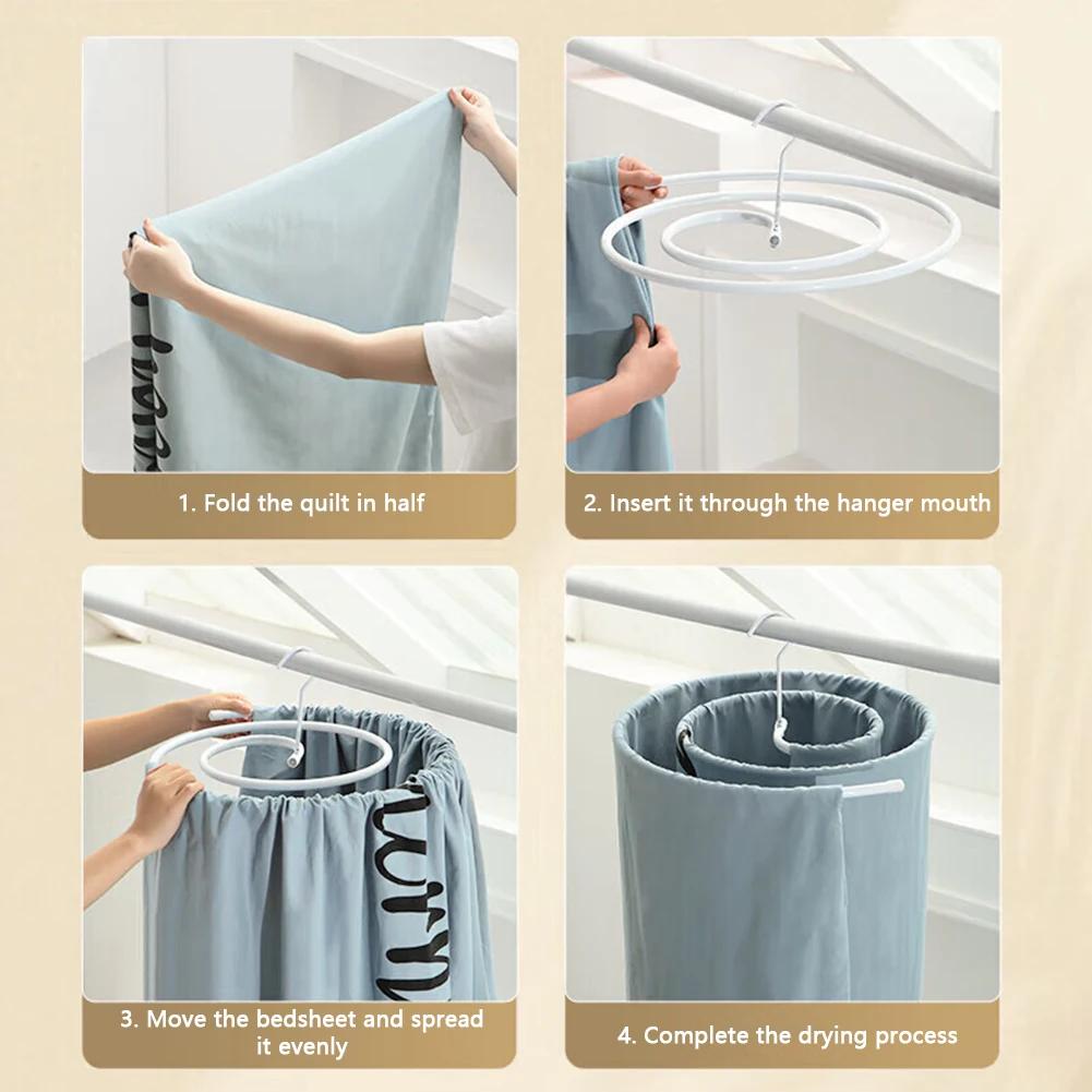 Folding Clothes Hanger Spiral Clothes Hanger Sheet Drying Rack Balcony Home Large Round Rotating Hanging Sheet Quilt Cover