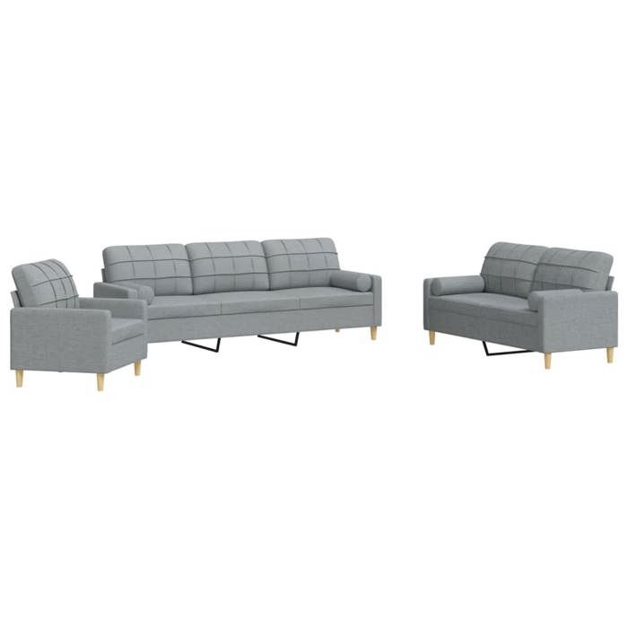 VidaXL Ensemble de canapés 3 pcs coussins décoratifs gris clair tissu, canapé, siège de canapé, canapé relax, canapé 3278303