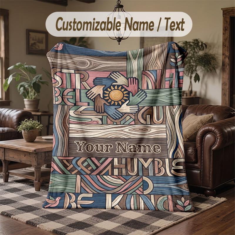 Strawberry Garden Theme Throw Blanket Custom Name Text Personalized Blanket Soft Cozy Blanket for Home Sofa Bed