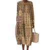 Women's Fashionable Casual Long-Sleeved Round Neck Retro Geometric Print Elegant Dress