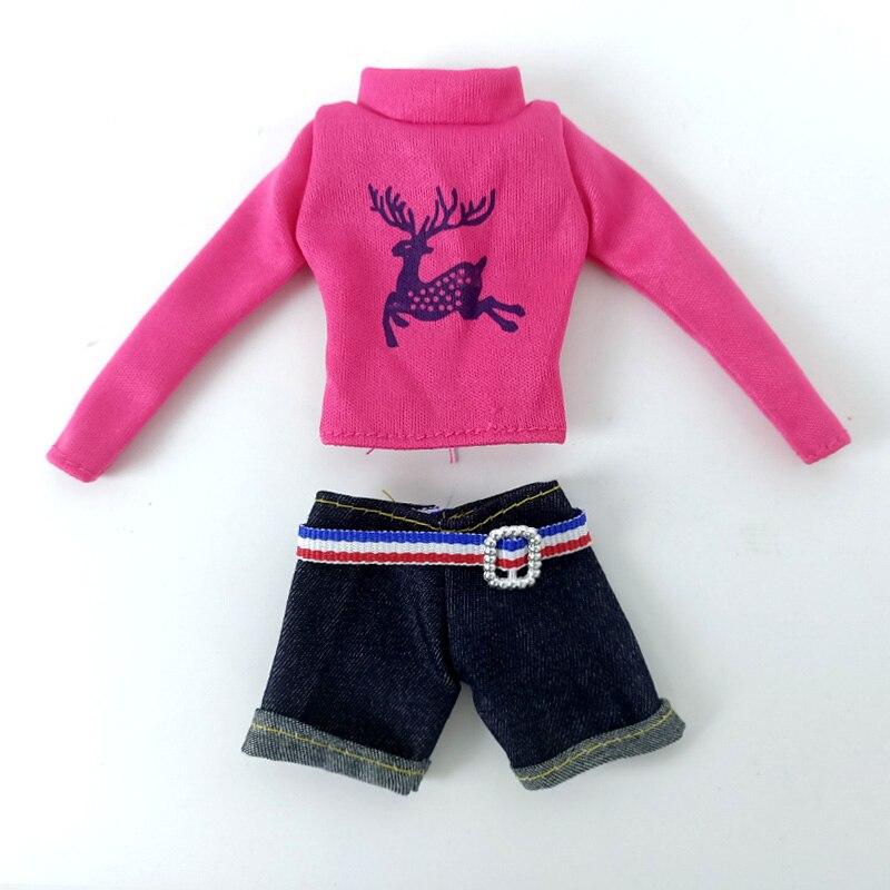 

Топы с капюшоном и короткими джинсами, кукольная одежда для куклы Барби, комплект одежды для кукол BJD 1/6, лучший рождественский подарок ребенку розовый