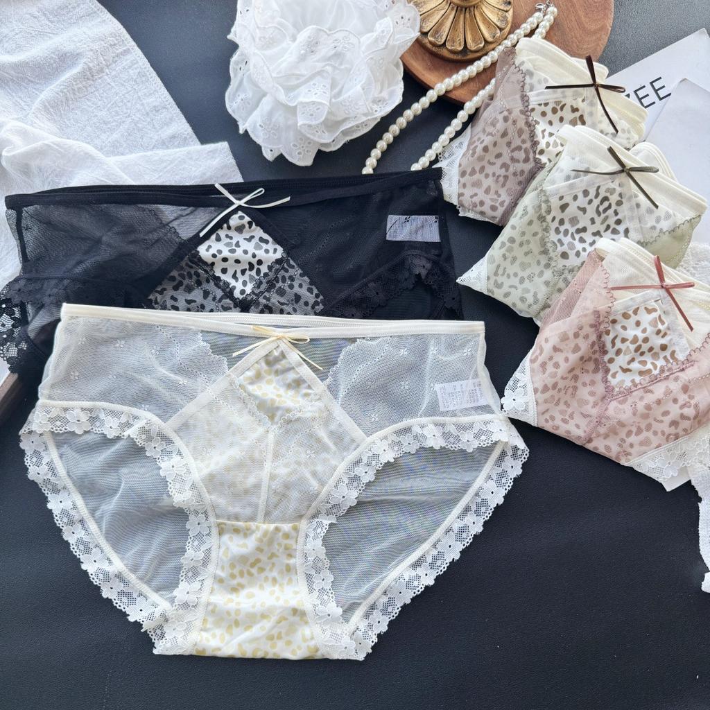 Women's Summer Sexy Leopard Print Hollow Ice Screen Lace Briefs