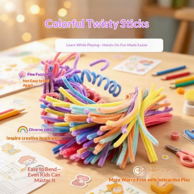 100Pcs Diy Pipecleaners Hair Flowers Handmade Craft Colorful Chenille Stems Pipe Cleaners Plush Tinsel Stem Wired Twist Sticks