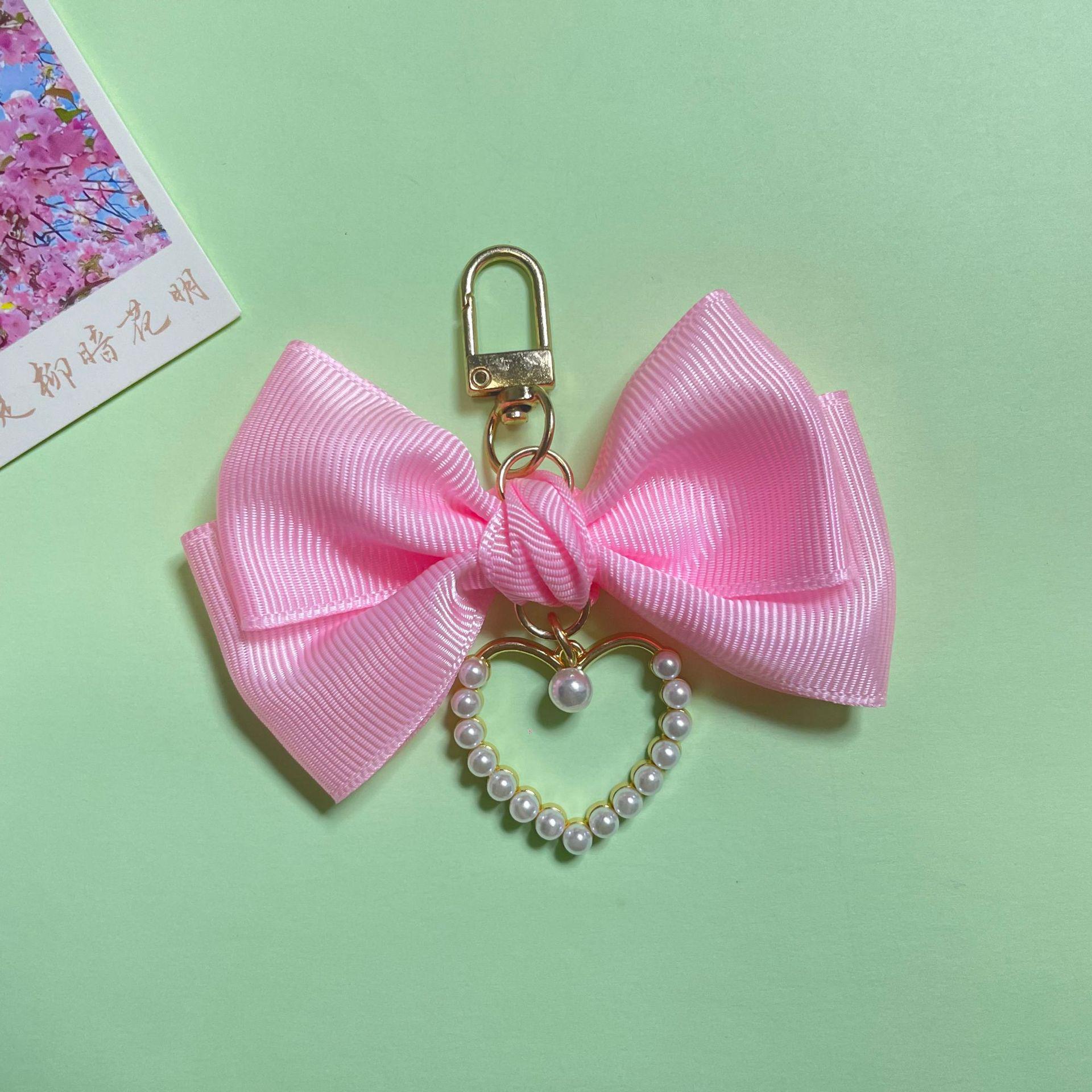 Heart-Shaped Bow & Pearl Keychain Phone Case Pendant