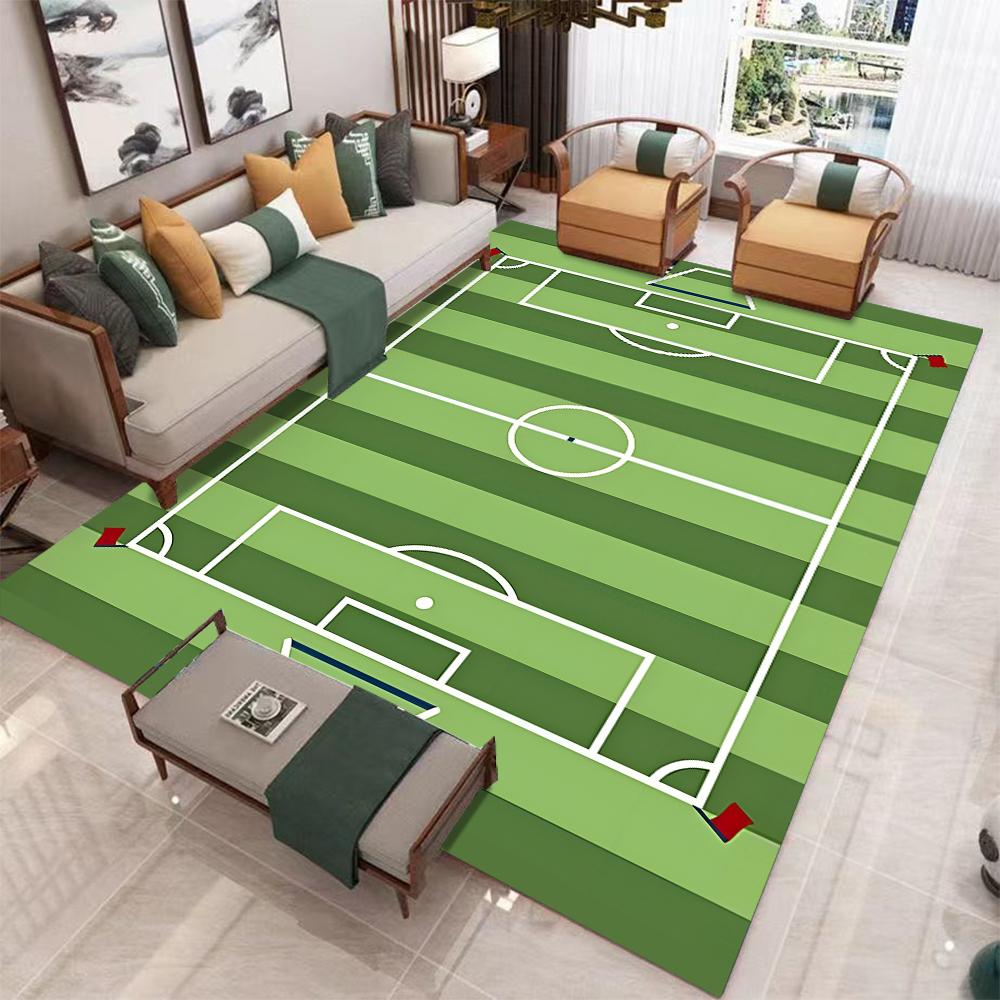 Soccer Field Basketball Court Carpet Mat Rug Sports Theme Home Decoration with Realistic Stadium Design for Living Room Bedroom
