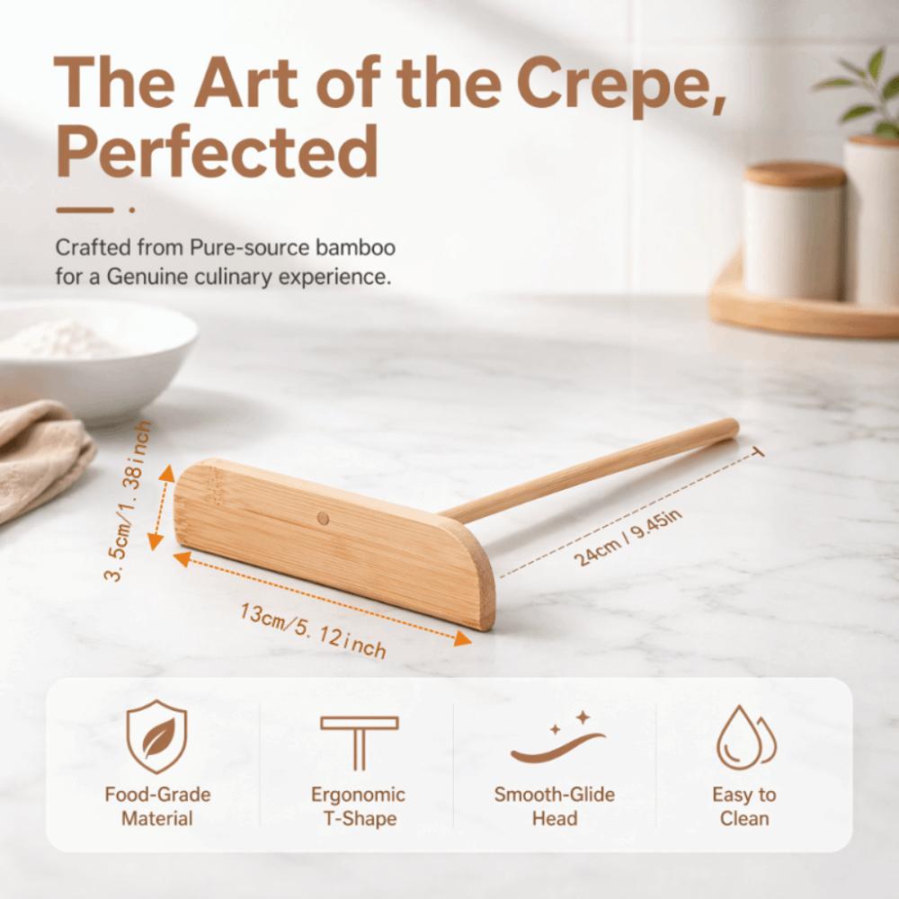 2pcs Washable Pancake Rake Long Handle Bamboo Pancake Rake Portable Pancake Spreader Crepe Pan