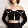 Waiwaiaiem Yy_Lapel Off-Shoulder Wool Knit Top