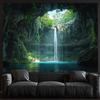 Jungle Cave Waterfall Wall Hanging, Tropical Greenery and Turquoise Pool Nature Art Fabric for Bedroom Living Room Decor