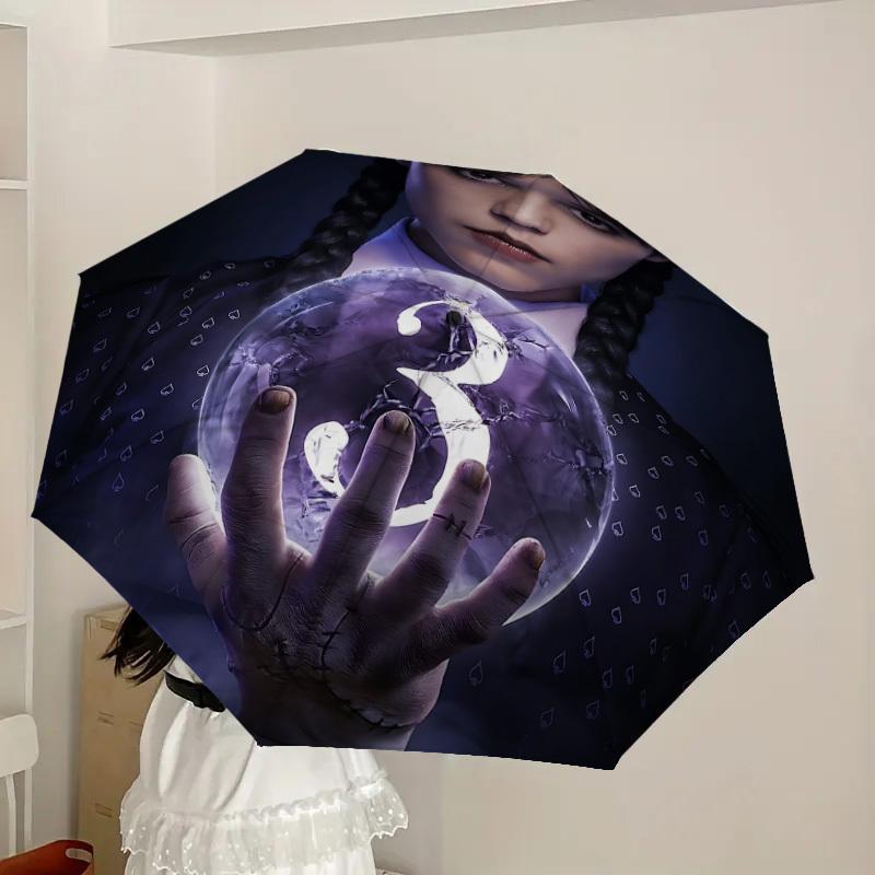 1pc Wednesday Automatic Folding Umbrella, Portable Collapsible Design, Casual Outdoor Accessory L1127090