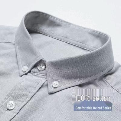 Camisa de Manga Larga Oxford de Algodón para Hombre - Color Sólido para Negocios Casual