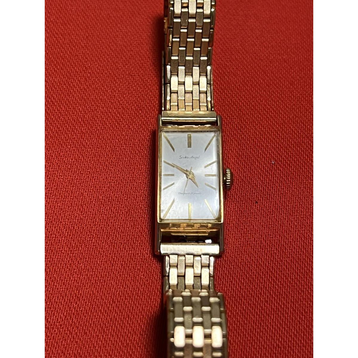SEIKO Angel 21 jewels manual winding watch antique retro vintage rectangular gold plated 14K gold
