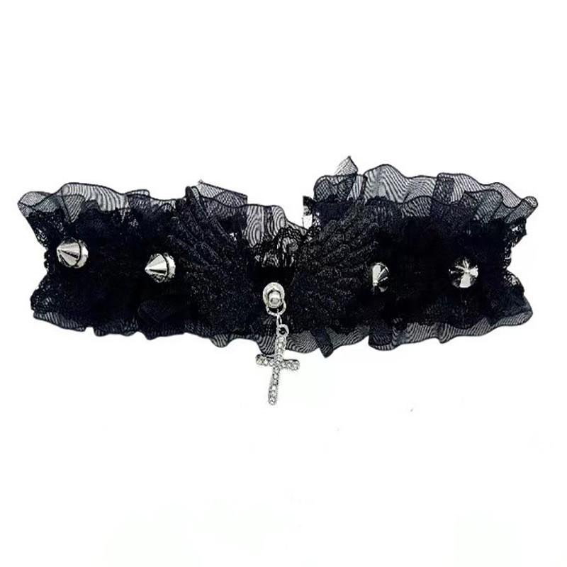 Angel Wings Lace Choker Necklace - Punk Rivet Collar Accessory for Women