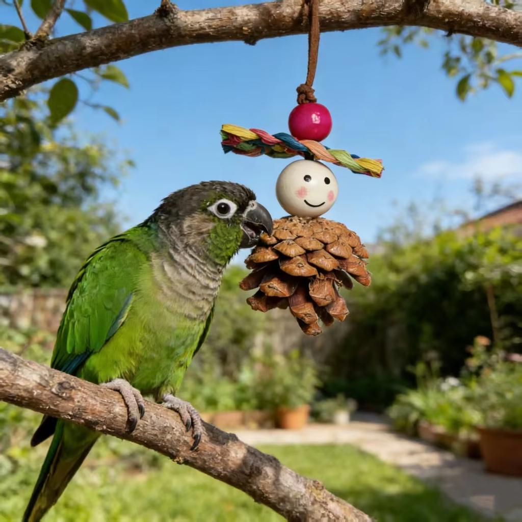 Natural Pinecone Chew Toy Cute Eco-Friendly Bird Beak Grinding Boredom Relief Ornament Bird Cage Decoration Pet