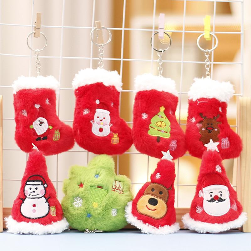 Santa Christmas Tree Hat Plush Keychain Toy Cartoon Decorations Doll Pendant