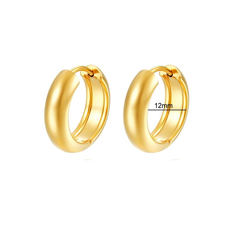 Classic Smooth Round Stainless Steel Earrings Woman Geometric Circle Ear Buckle Gold Copper Color Fashion Huggie Daily Zircon