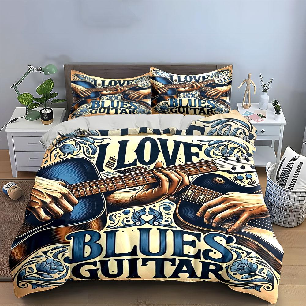 Blues Guitar Art Decor Set Soft Skin-Friendly Bedding Set Includes 1 Duvet Cover And 2 Pillowcase Gift