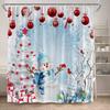 Red Christmas Shower Curtain Set Funny Santa Claus Gift Green Pine Branches Xmas Balls Home Bathroom Decor Bath Mat Toilet Cover