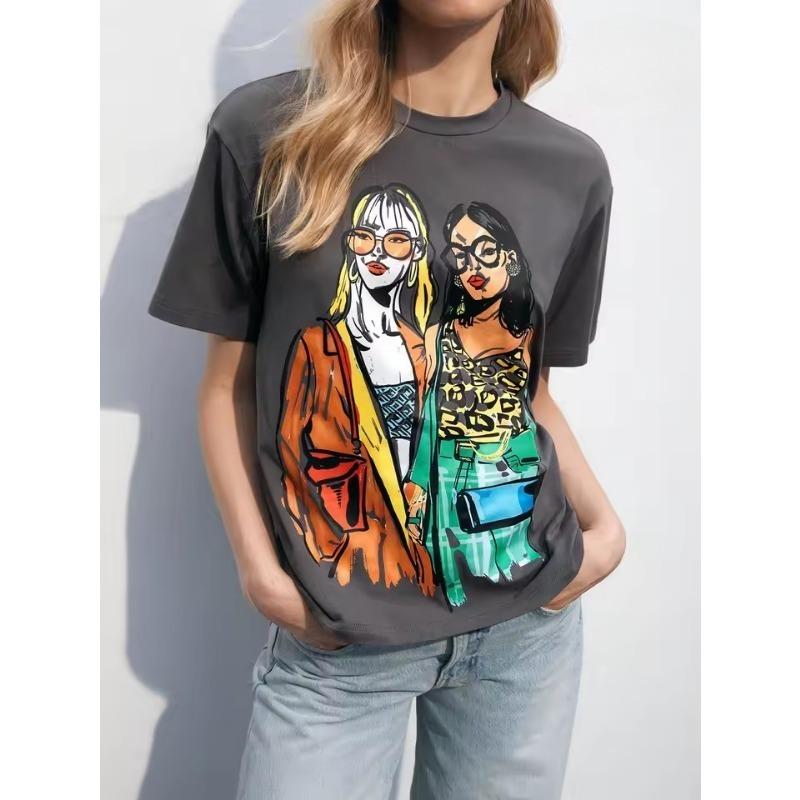 

Летняя женская футболка с 3D-принтом, круглым вырезом и коротким рукавом, модная частная одежда - это повседневная женская одежда 6XL серый