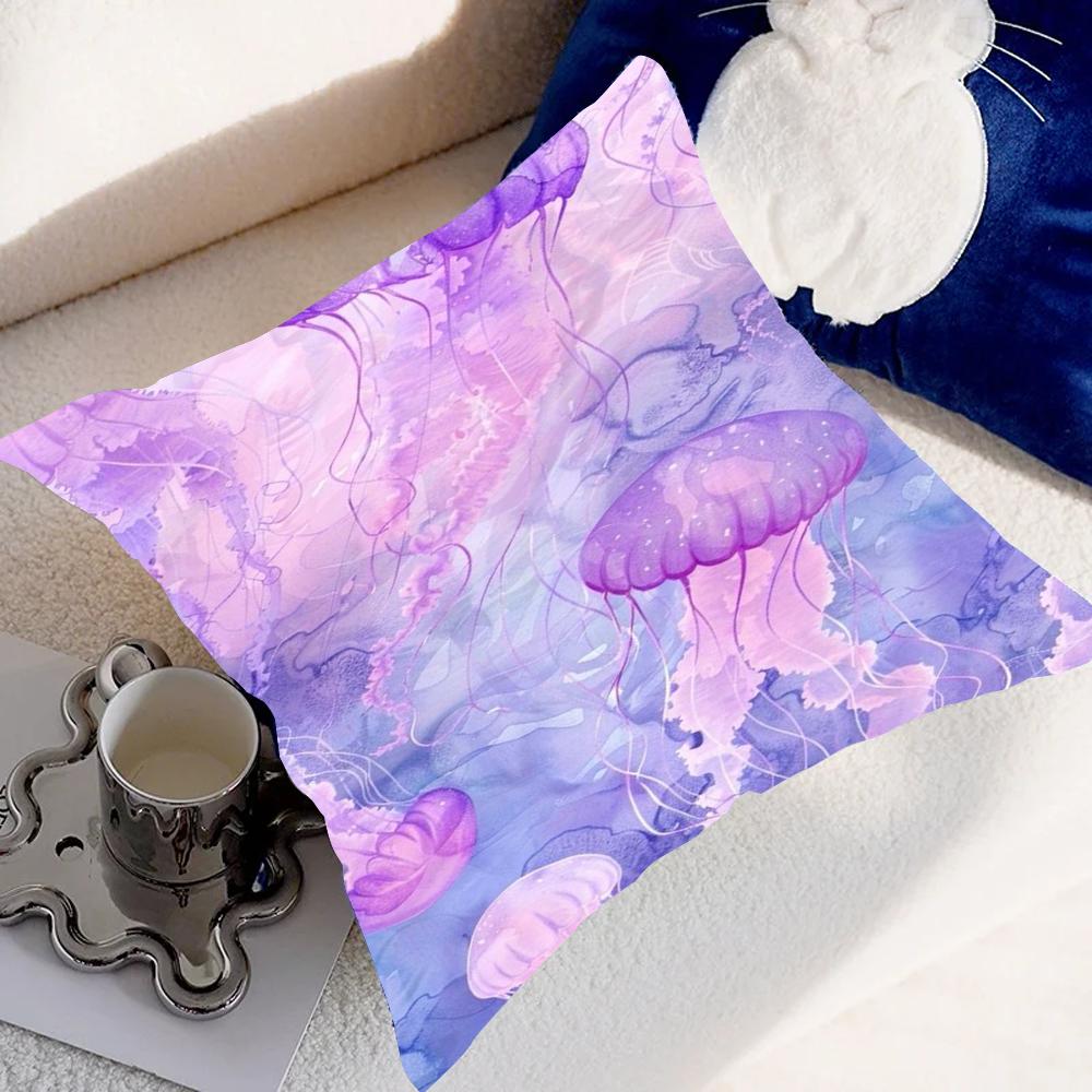 Jellyfishes Pillow Case Pillow Cover Case Square Room Sofa With For Home Use Plush Cute Cushion Cover