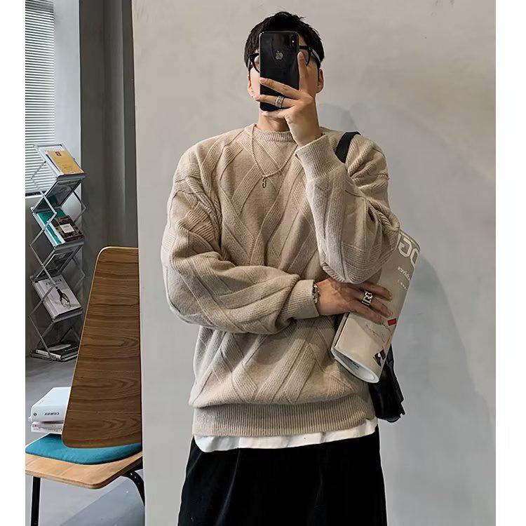 Suéter Masculino Vermelho Zodíaco Gola Redonda - Caimento Casual Solto, Suéter Trendy Grosso para Outono e Inverno.