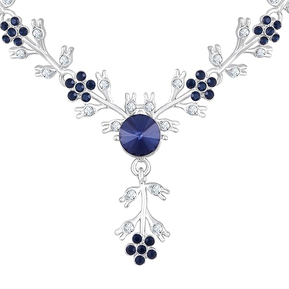 American Diamond Style Silver Plated Necklace with Earrings Jewellery Set for Women – Perfect for Party, Wedding, and Engagement