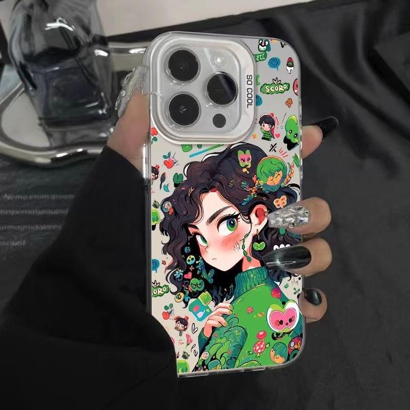 Green Girl Applies To Apple 16 Mobile Phone Case 15pro Protective Soft Case iPhone13 Color Silver 12 All-inclusive Xsmax