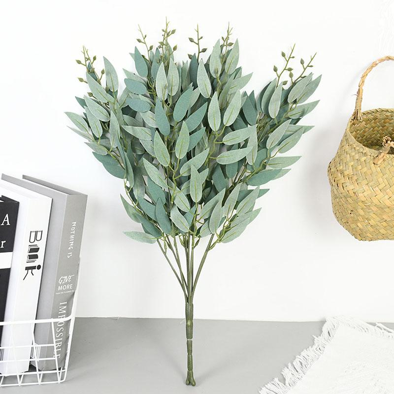 Artificial Willow Bouquet Fake Green Leaves for Wedding Home Table Vase Decoration Jungle Party DIY Plants Wreath