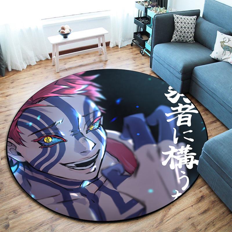 Classic Japanese-style Cartoon Demon Slayer Round Rug, Home Soft Decorative Anti-slip Yoga Mat and Chair Mat, Outdoor Floor Mat Carpet K10