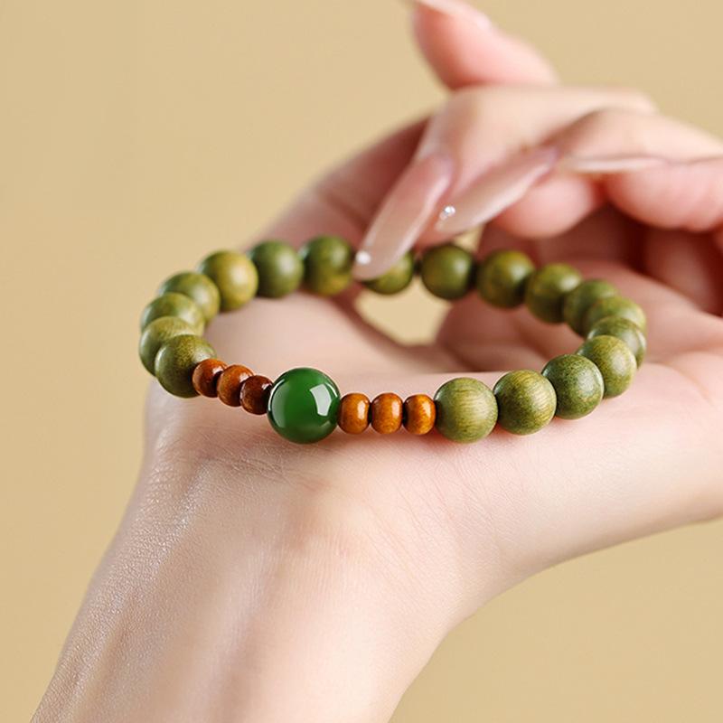 Natural green sandalwood bracelet and Hetian jade bracelet for women, new model Buddhist bead jewelry