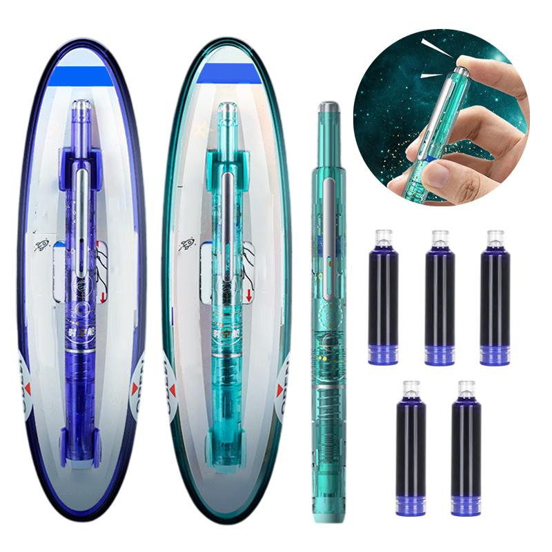 Fountain Pen Retractable Ef Nib Set Blue & Black Ink Smooth Writing Calligraphy Journaling Sketching Pen Office School Supplies