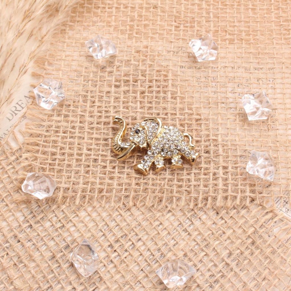 Vintage Elephant Brooch Set, Gold Silver-Toned Clear Rhinestone Pin, Accessory for Outfits Bags Styling