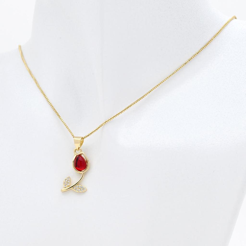 Zirkonia Tulpe Sonnenblume Anhänger Halskette - Luxuriöse Damen Schlüsselbein Kette Accessoires