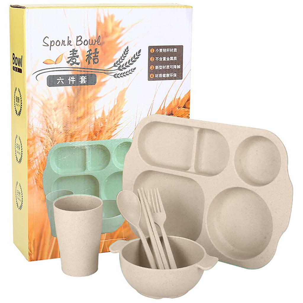 High Grade Wheat Straw Dinnerware Set Children's Unbreakable Dishes Tableware Fork Spoon Chopsticks Bowls Cup Dish Camping Set