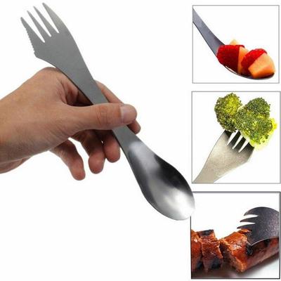 1 Adet 3'ü 1 Arada Titanyum Çatal Kaşık Spork Çatal Bıçak Takımı Mutfak Açık Hava Piknik J19
