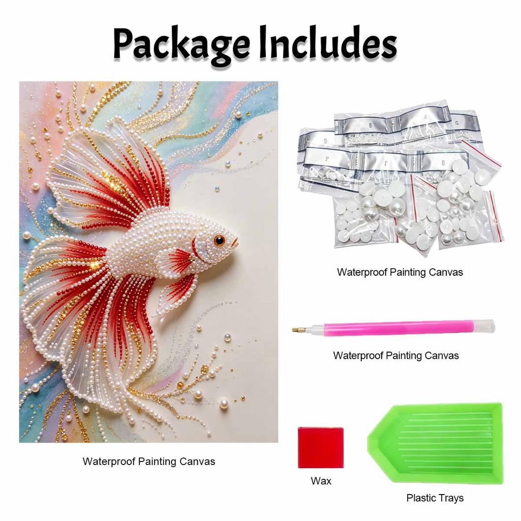 DIY Pearl Art Betta Fish Painting Kit 5D Crystal Rhinestone Embroidery for Bedroom Living Room Wall Decoration Handmade Craft