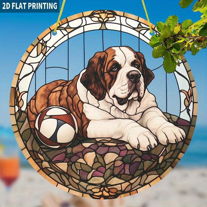 

2D плоский акриловый ст. Солнечный уловитель-декорация Собака Бернард , Не требует батареек/электричества, Уникальное украшение для дома/улицы, Многоцелевое Традици 1pc 7.87"x7.87"