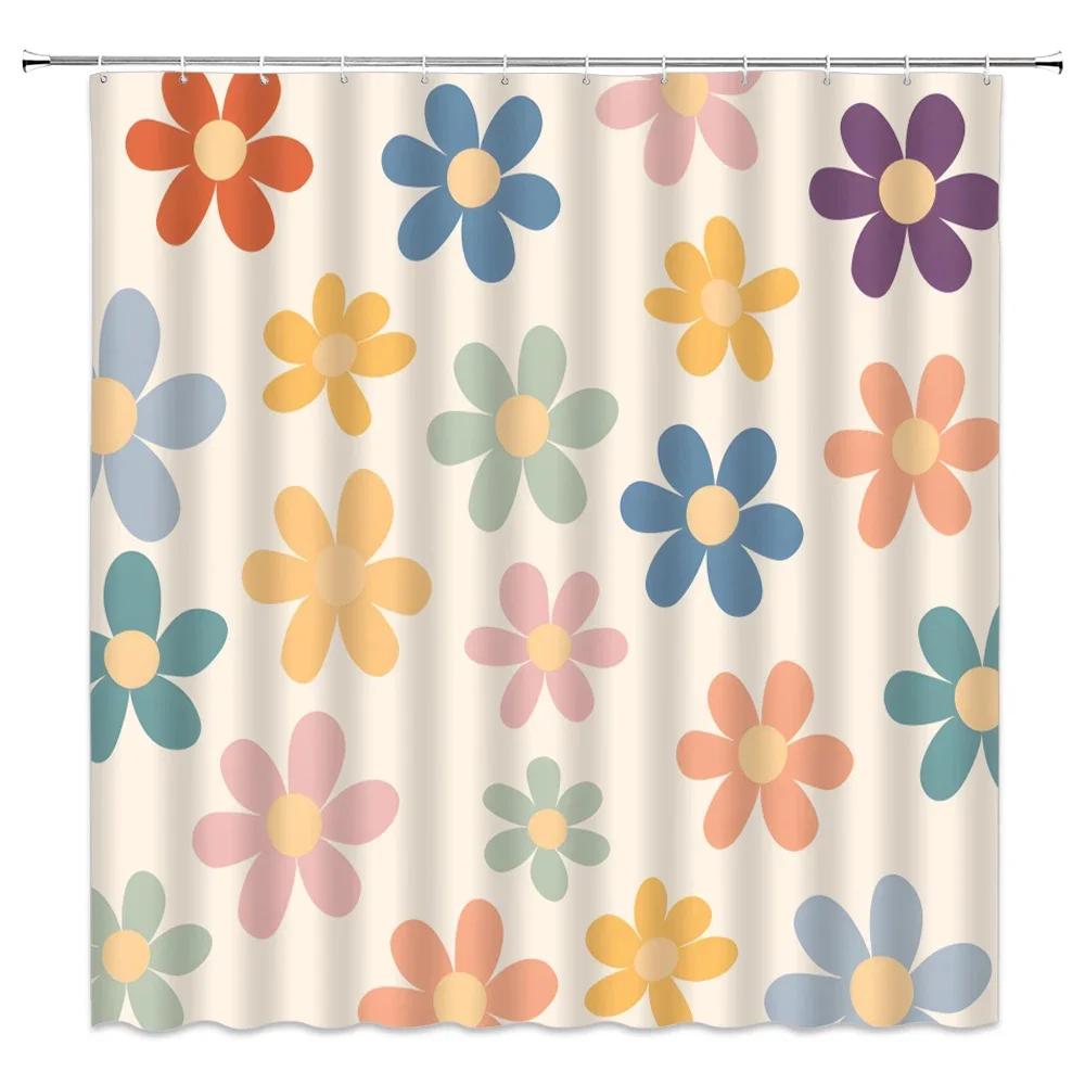 Colorful Flower Shower Curtain, Matisse Flower Danish Pastel Flower Abstract Mid-Century Minimalist Bohemian Bathroom Decoration