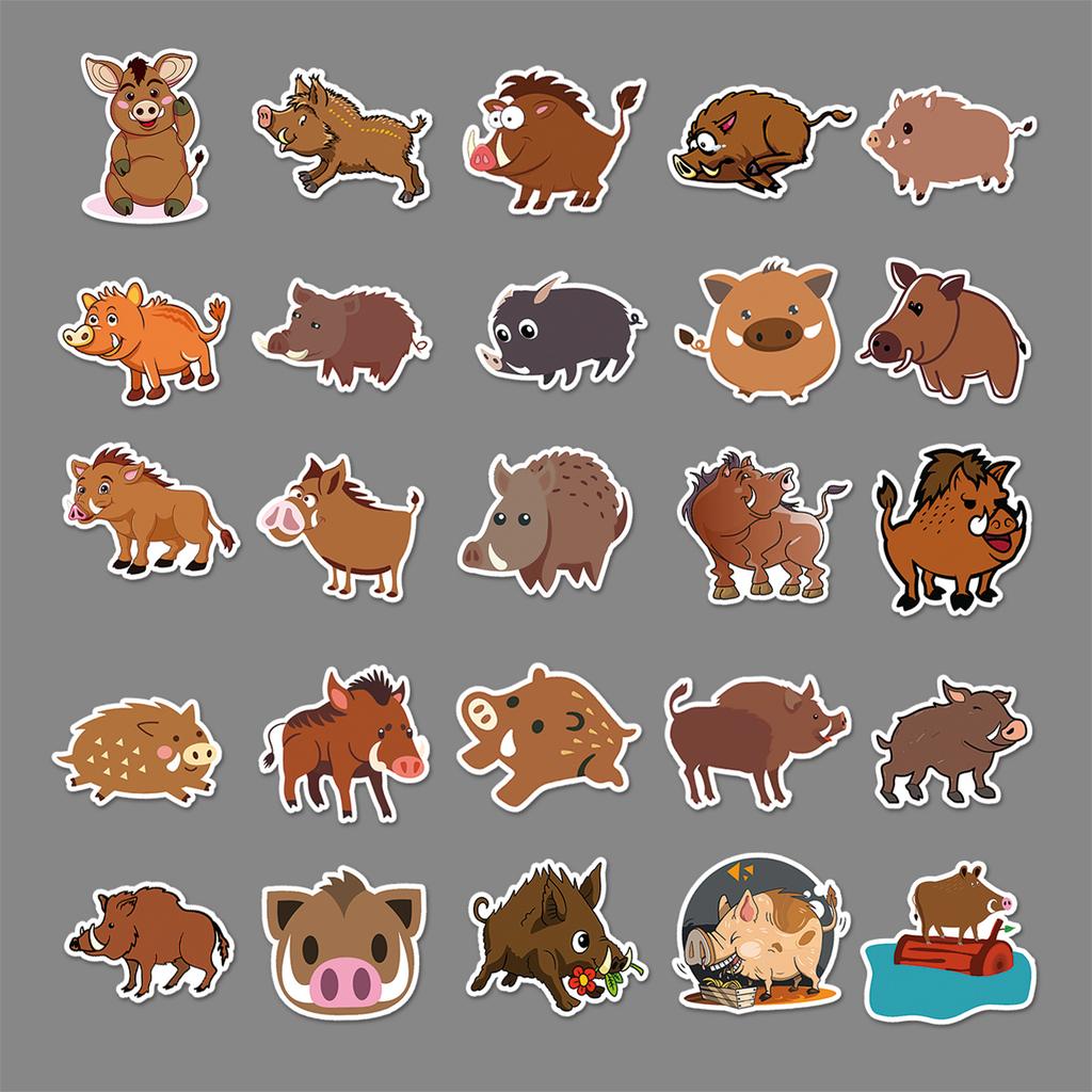 50 Wildschwein Doodle Persönlichkeit Cartoon Tier Kinder DIY Handyhülle Wasserbecher Koffer Aufkleber Wasserdicht