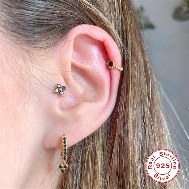 925 Sterling Silver Earrings 3-Piece Set Stud Earrings Combination Set Fringed Chain Classic Square Ear Buckle Earphone