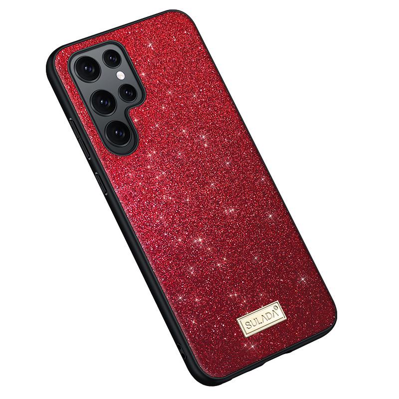 

SULADA For Samsung Galaxy S24 Ultra PU Leather+PC+TPU Cell Phone Cases Glitter Sequins Back Cover Red