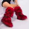 Winter Fur New Design Onepiece Raccoon FurFemale Snow Boots Fur Shoes OutdoorMid Leg Boots Y2k Cool Pink Girl