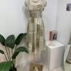 C S In The Room Anno paiSley Ribbon SmoCk bandIng buStier Long dreSS 3 ColorS