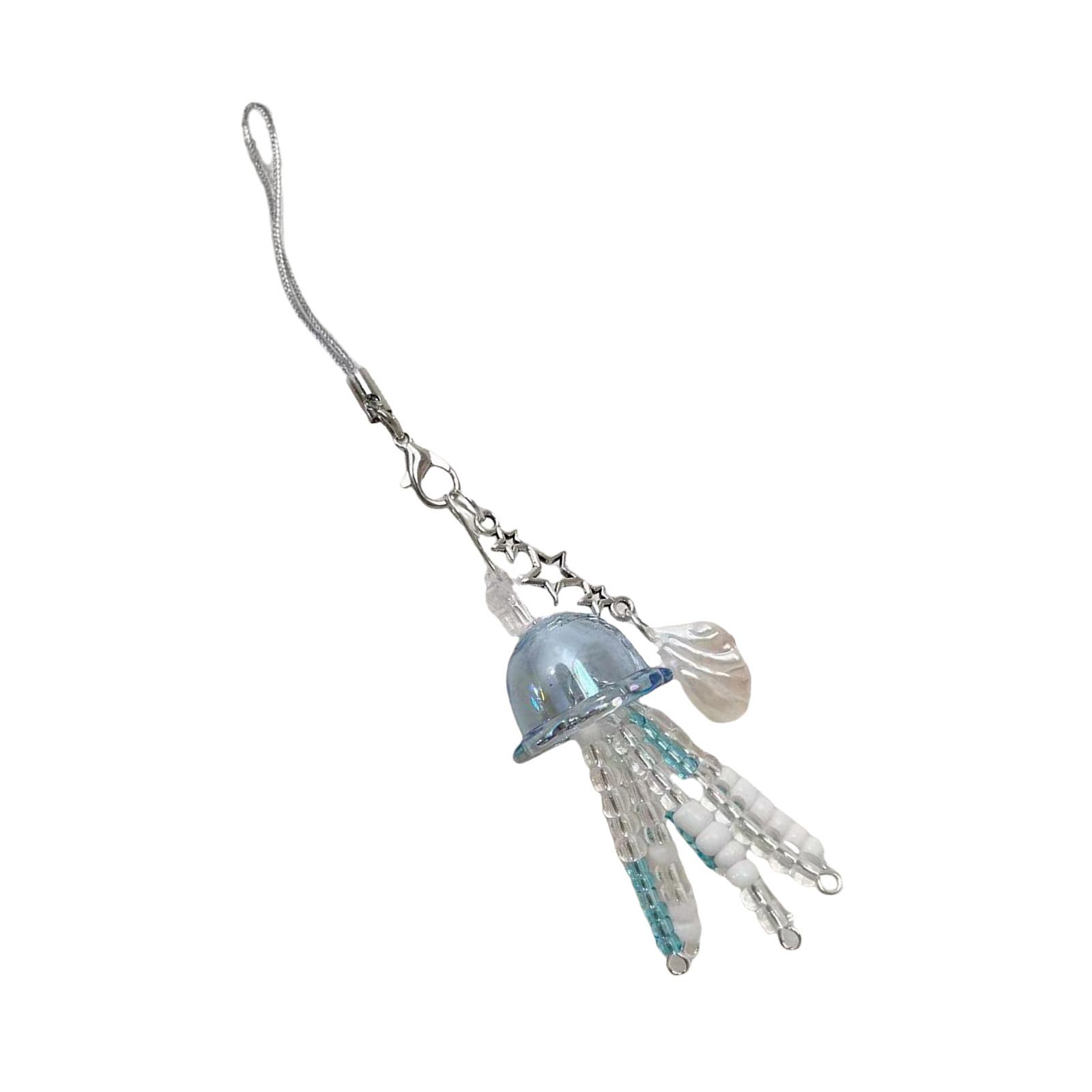 

Ручной работы Ремешок для телефона в виде золотой рыбки Прочный акриловый шарм из бусин Модный аксессуар Портативный для сумок и кошельков Девичьи стили синий