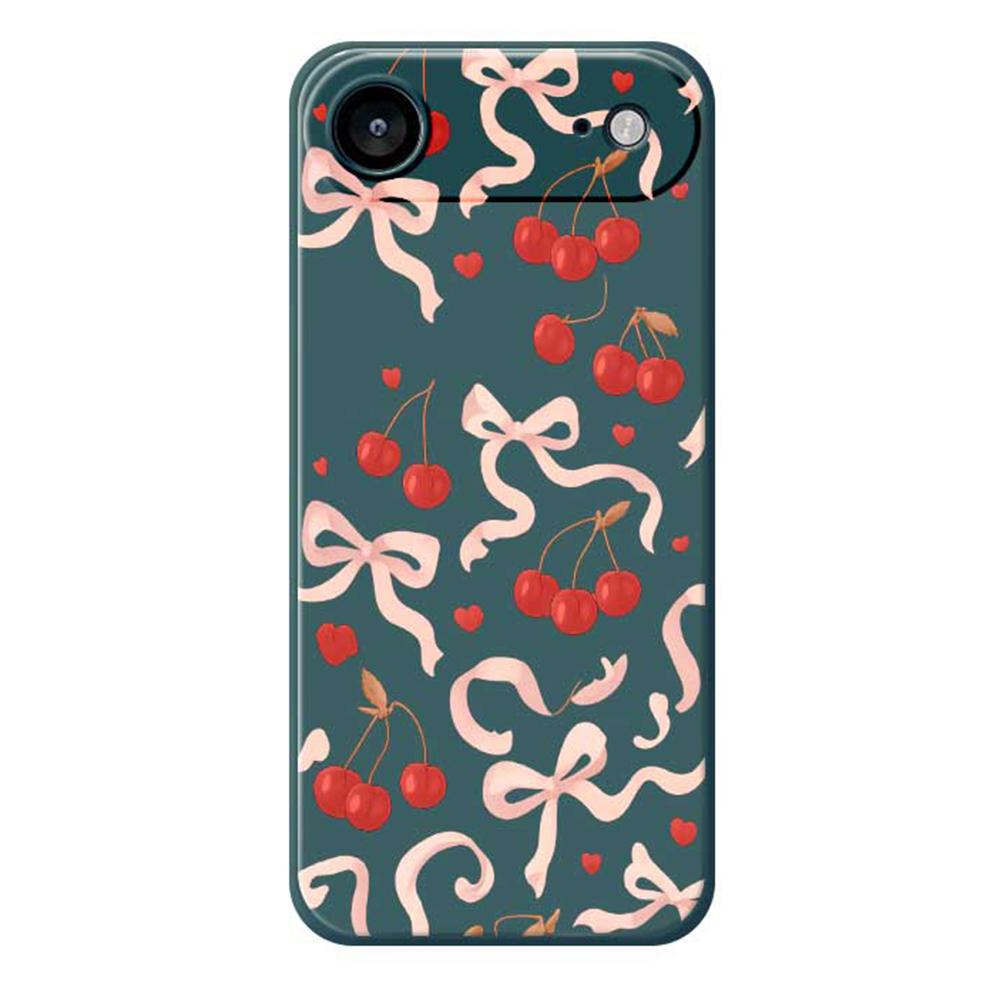 For iPhone 17 Air Case Big Bow Cherry Pattern Printing Straight Edge TPU Phone Back Cover