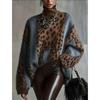 Nuevo Suéter de Punto de Estilo Perezoso Primavera 2026 con Estampado de Leopardo, Holgado, Retro, Empalmado para Mujer