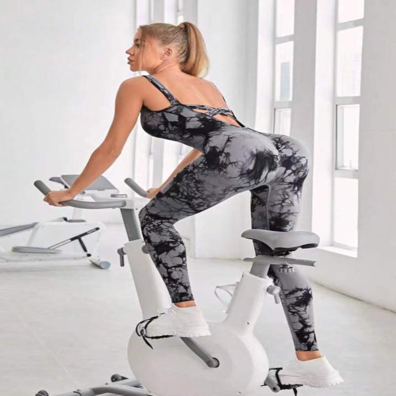 

Комбинезон для йоги тай-дай бесшовный длинный фитнес-костюм с вырезами красивая спина облегающий комбинезон костюм для йоги для женщин L серый