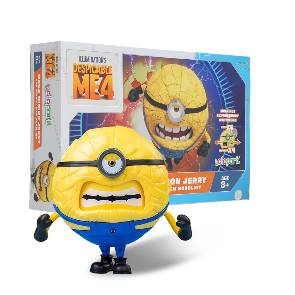 Minions Despicable Me 4 Mega Jerry Action Figure with Rotating Body and 3 Interchangeable Facial Minion Model Gift for Kids Ages 8 and Up Toy,