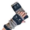 Strick Fingerlose Handschuhe Katze Stickerei Outdoor Wärmezubehör Warme Offene Fingerhandschuhe für Katzenliebhaber Frauen Mädchen Damen Mütter