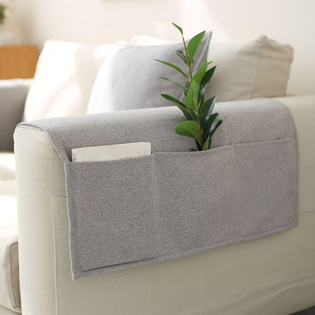 Cotton Linen Fabric Storage Armrest Pad Anti Slip Dustproof Simple Storage Pocket Four Season Universal Sofa Armrest Cover Cloth