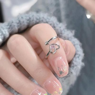 Mały pierścień diabła dla kobiet prosty projekt niszy różowy pierścień miłości studentka dziewczyna serce pierścień wskazujący palec regulowany